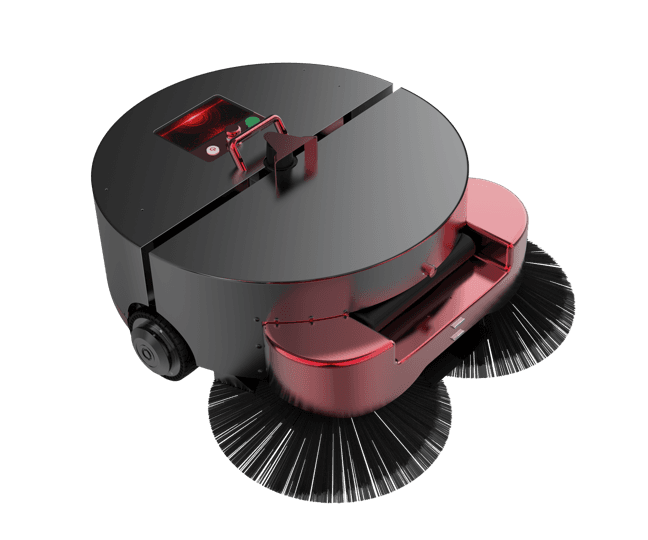 ATEAGO S1M Floor Sweeping Robot HERO with dual side brushes and sleek red-black design for industrial cleaning applications.