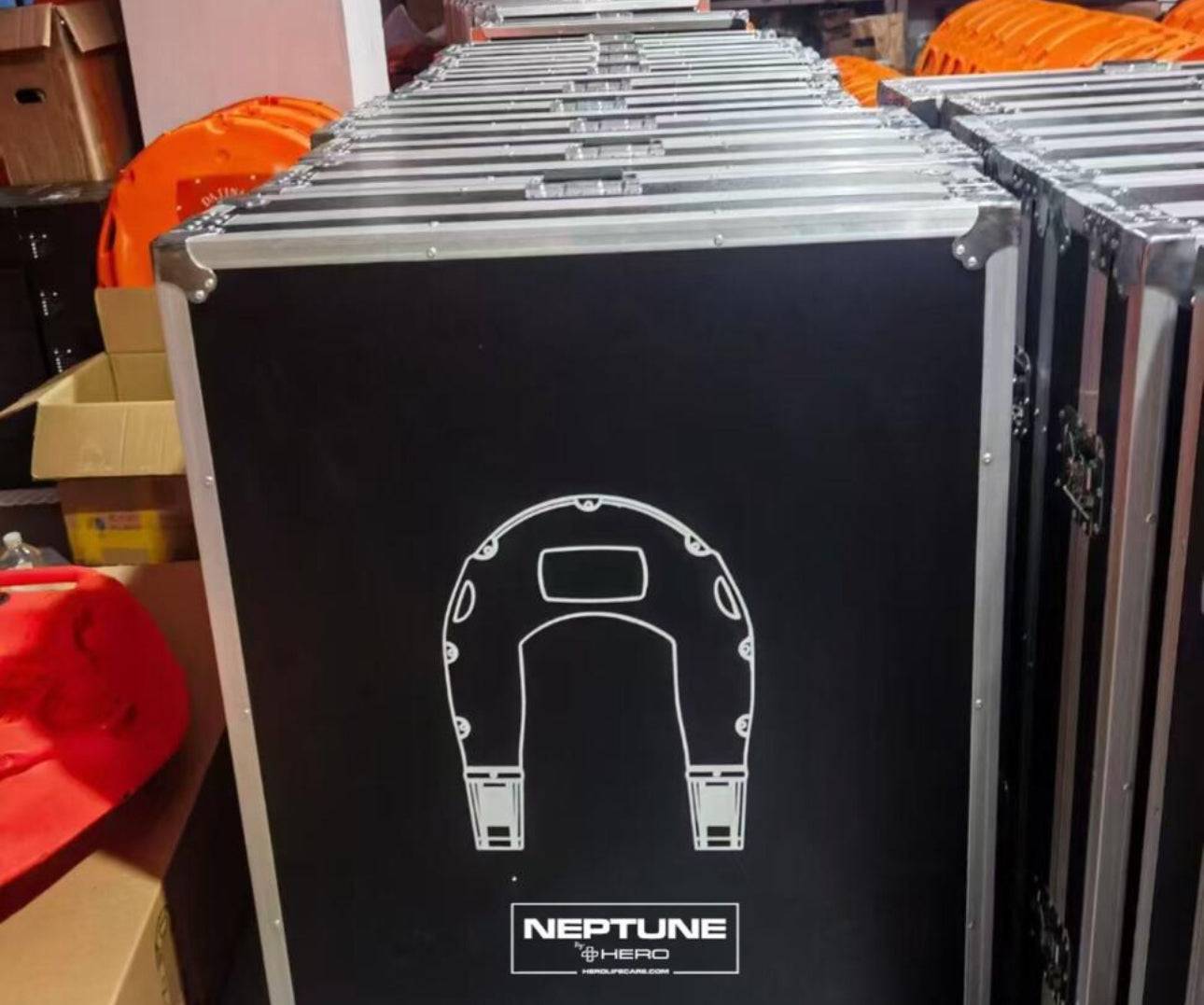 Stacked Neptune Drone Cases with HERO branding, designed for wholesale marine safety and emergency preparedness storage solutions.