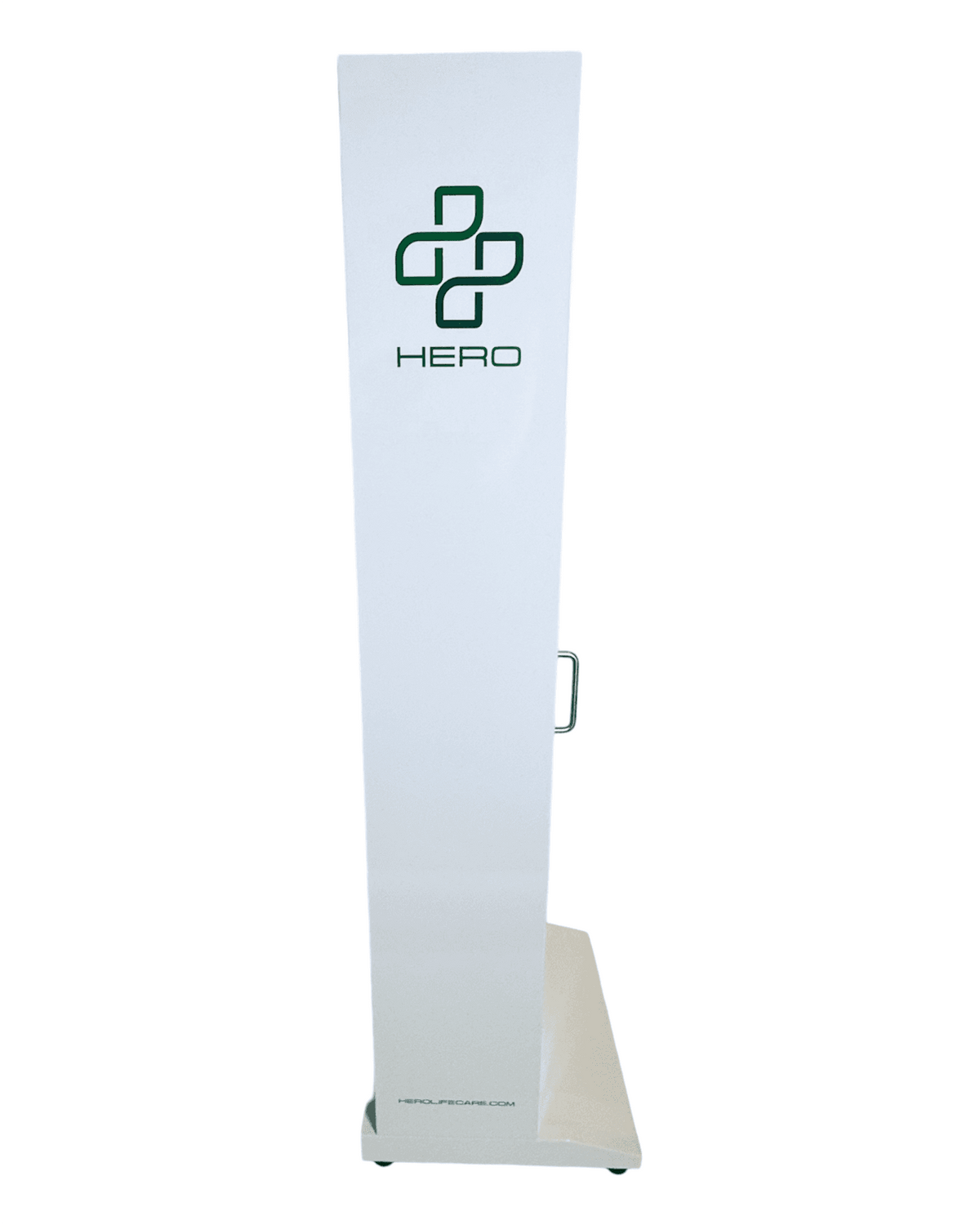Side view of HERO6 Emergency Station smart cabinet with HERO logo, designed for home and public emergency preparedness.