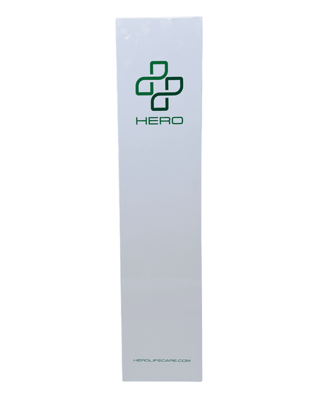 Side view of HERO3 Emergency Station cabinet featuring HERO logo, suitable for emergency preparedness in home, office, or public environments.