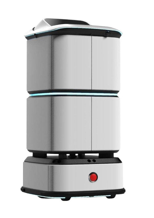 Rear view of ATEAGO C2 Delivery/Hospitality Robot showing dual compartments and mobility features for efficient service delivery.