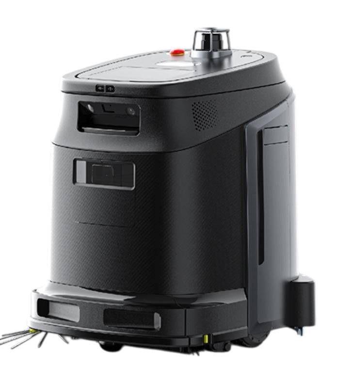 Phantas 4-in-1 CleaningBot - AI Floor Robot with compact black design for commercial floor cleaning. Features vacuum, sweep, scrub, and mop modes.