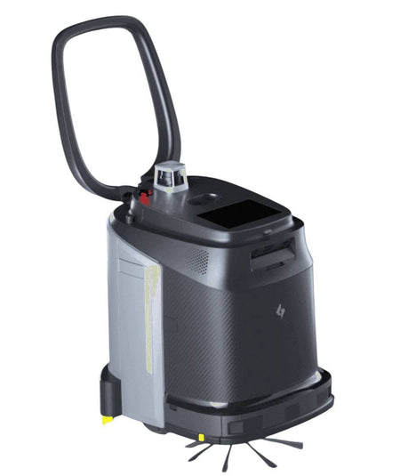 Phantas 4-in-1 CleaningBot - AI Floor Robot shown with handle extended. Ideal for industrial cleaning with multi-surface floor care capabilities.