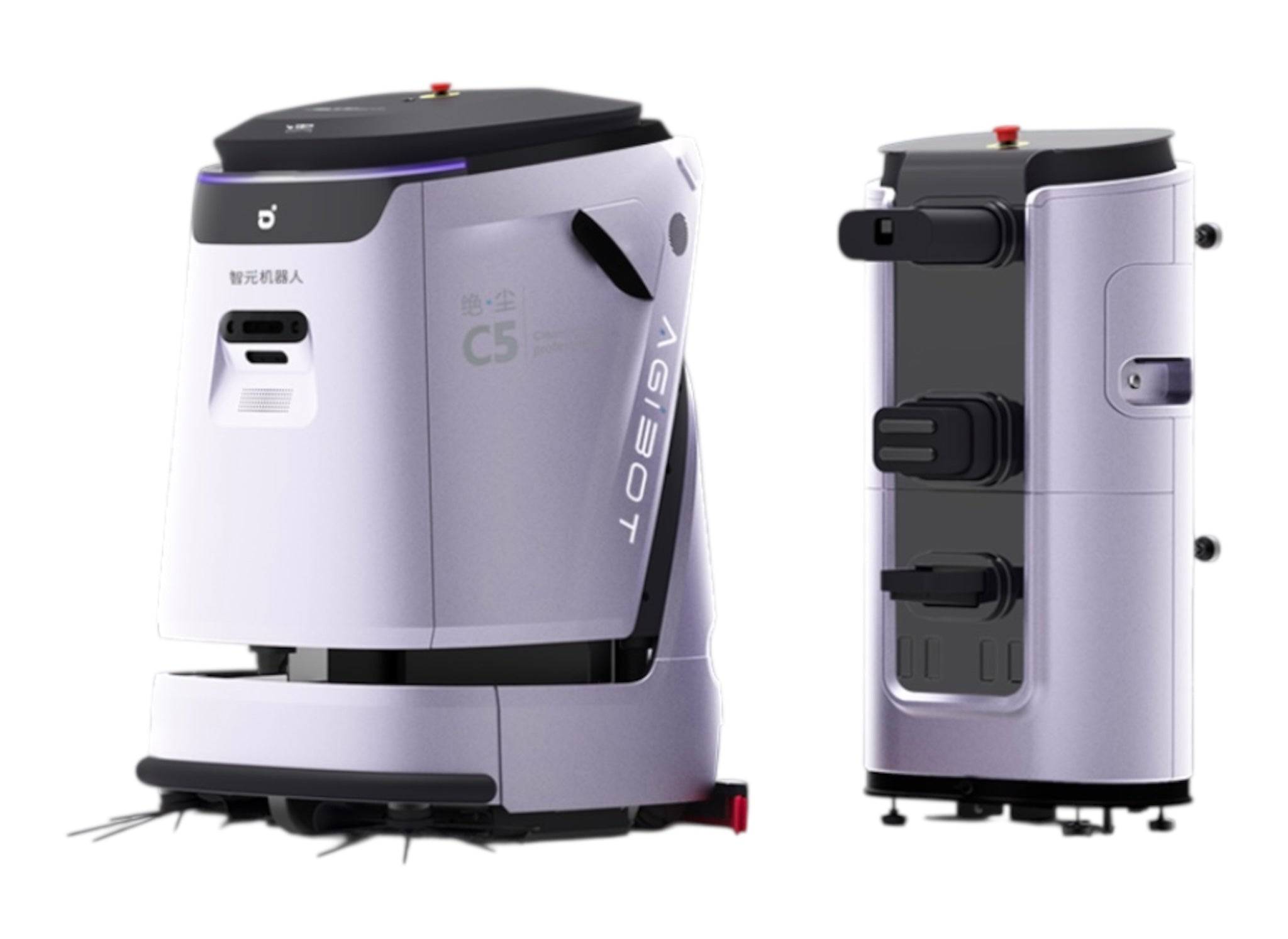 Agibot C5 AI cleaning machine with water tank and cleaning components