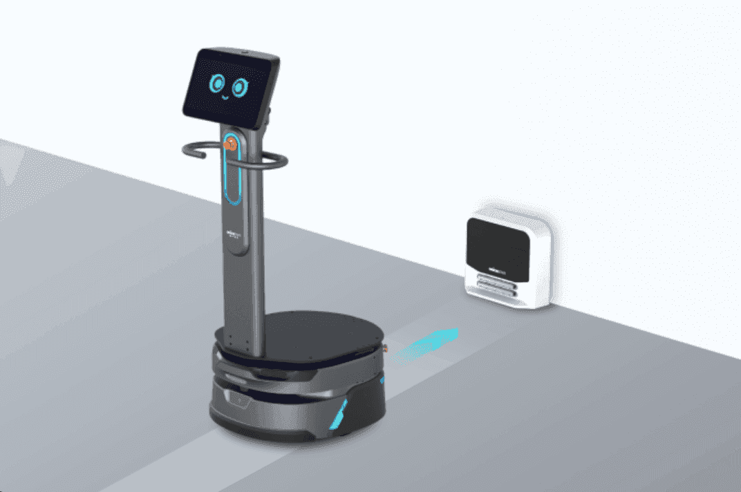 Carrybot 2 - Warehouse Robot autonomously navigating toward a charging station, ideal for continuous warehouse operations.