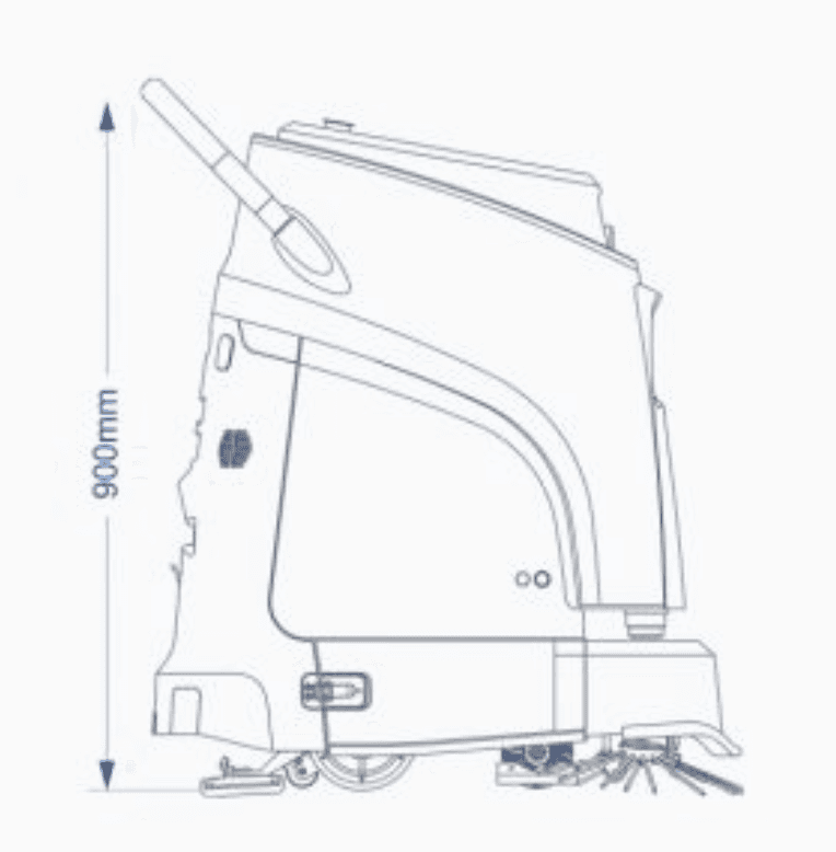 Technical blueprint of Gausium Vacuum 40 cleaning robot with 900mm height specification, designed for commercial floor maintenance.