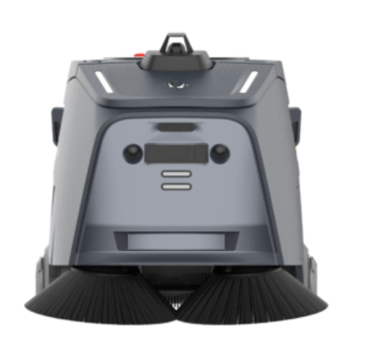 Rear view of Gausium Beetle robot with side brushes for cleaning