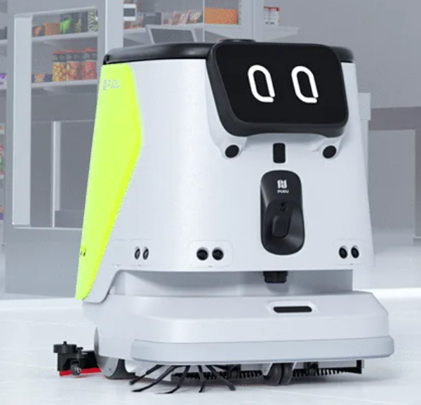 AI floor cleaning robot with dual screens for hygiene