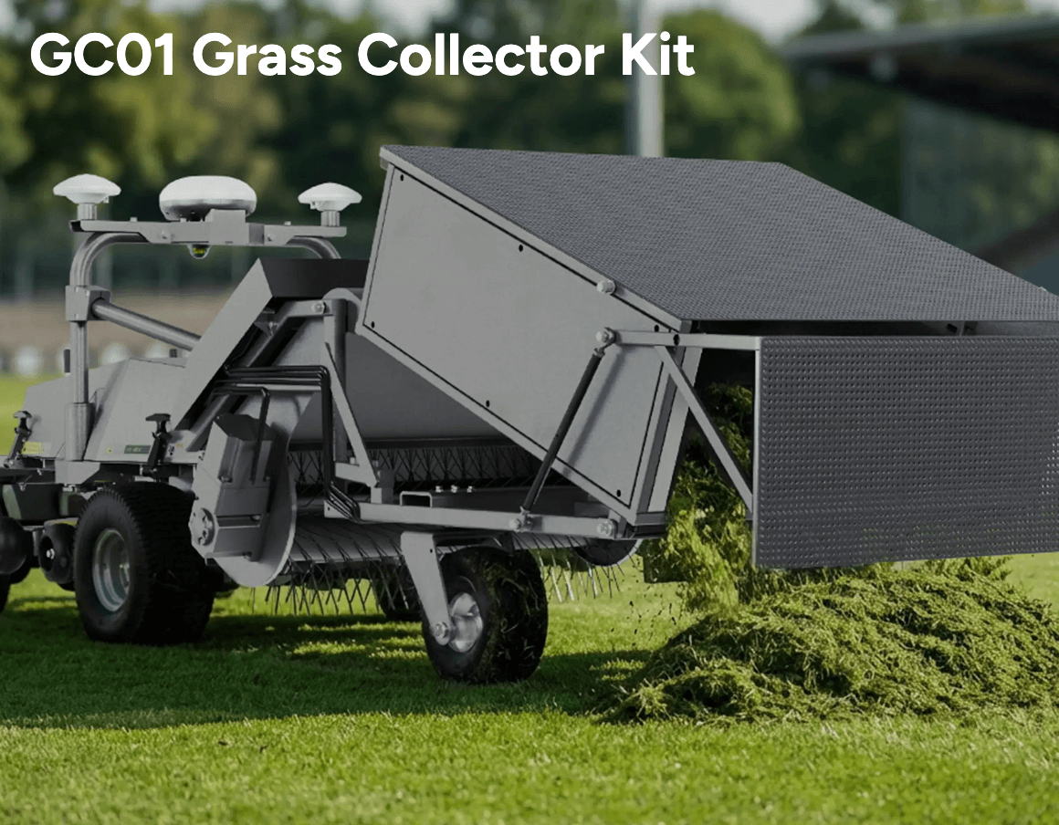 Automated grass collector kit on green field