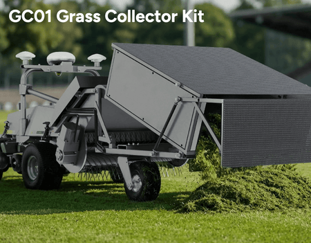 Automated grass collector kit on green field