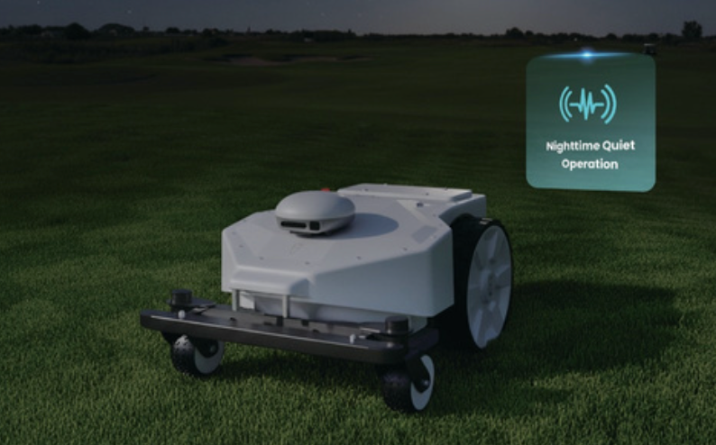 Nighttime operation of robotic mower on large turf field