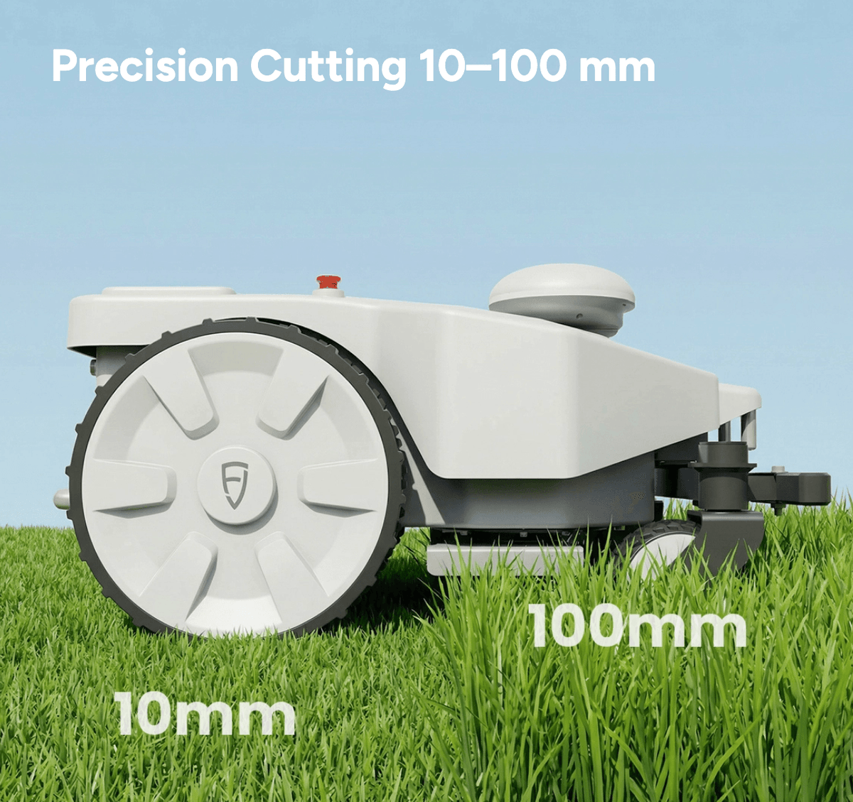 Precision cutting robotic lawn mower with 10-100mm blade adjustment