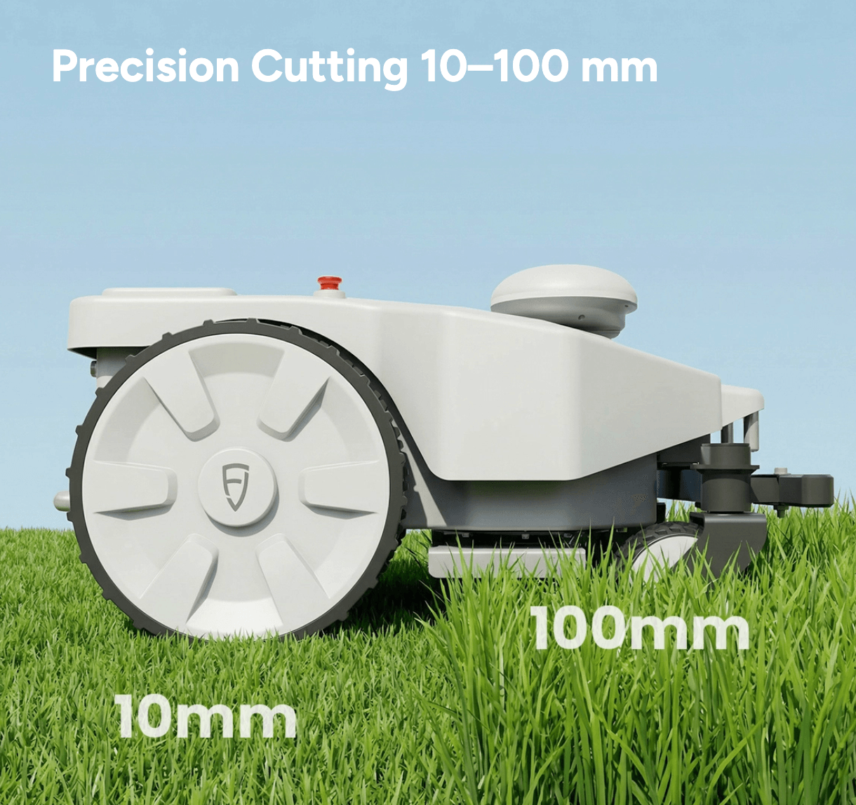 Precision cutting robotic lawn mower with 10-100mm blade adjustment