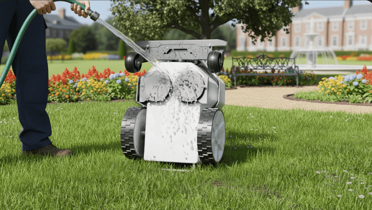 Robotic turf maintenance machine with electric power for golf courses and estates