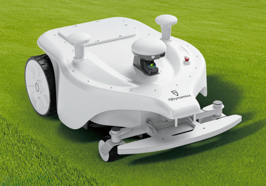 Robotic mower on lawn with dual sensors