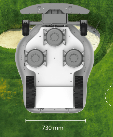 Top view of robotic mower with 730mm width measurement