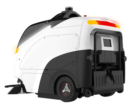 Back view of outdoor cleaning robot with sensors and brushes