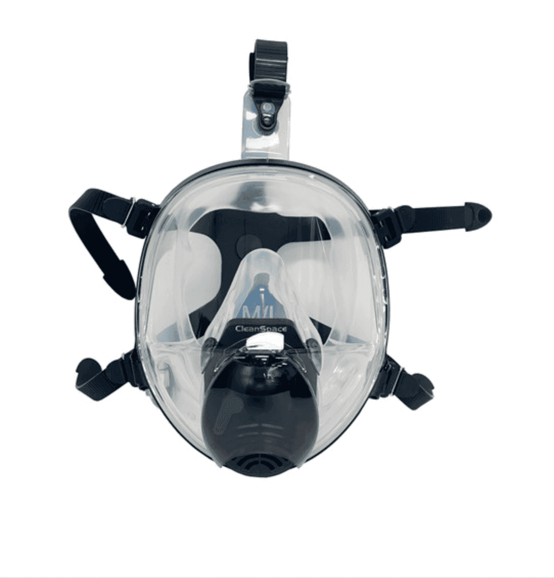 Full-face mask for CleanSpace ULTRA PAPR with integrated voice diaphragm and adjustable straps, ideal for industrial respiratory protection.