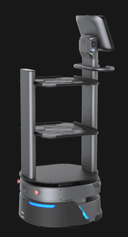 Rear view of Carrybot 2 - Warehouse Robot showing shelf structure and compact design for efficient warehouse navigation.