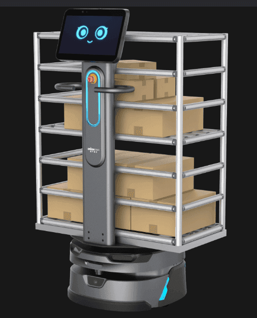 Carrybot 3 - Warehouse Logistics Robot carrying multiple boxes on shelves, enhancing productivity in industrial and warehouse environments.
