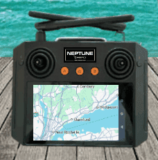 Close-up of Neptune 9 Rescue Drone controller showing GPS map interface for precise navigation during water rescue operations.