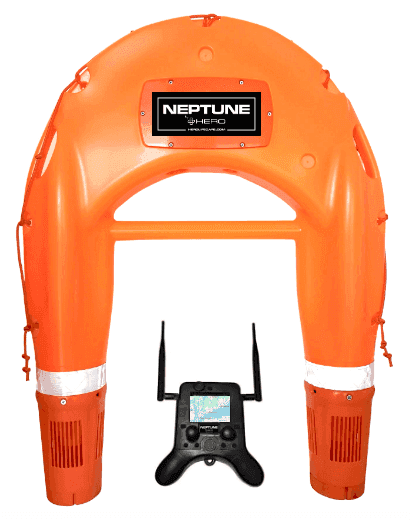Neptune 8: Water Rescue Drone - Safety & Speed with dual-propeller design and high-visibility orange body for marine emergencies.