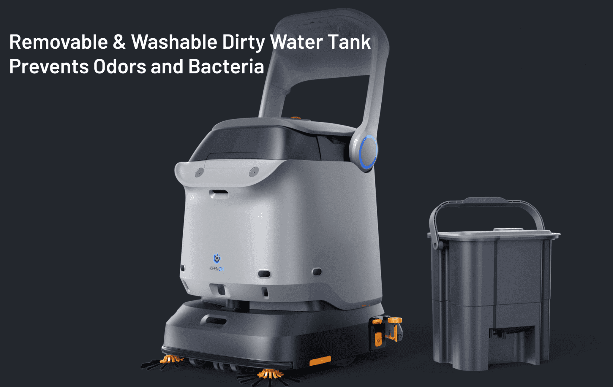 Kleenbot C40 with removable and washable dirty water tank to prevent odors and bacteria in commercial cleaning.