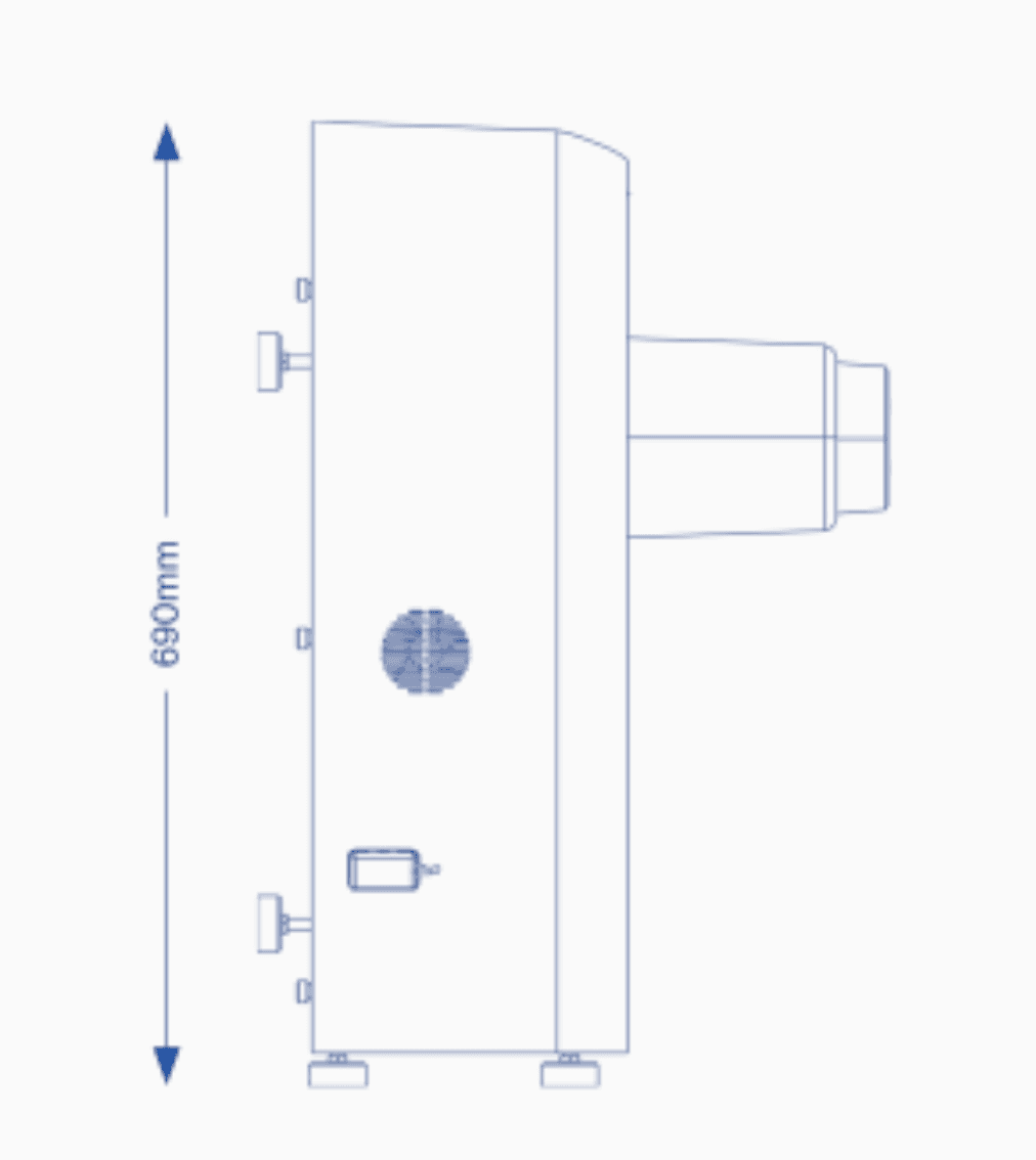 Technical side diagram of Gausium Vacuum 40 docking station with 690mm height, built for commercial robotic vacuum integration.