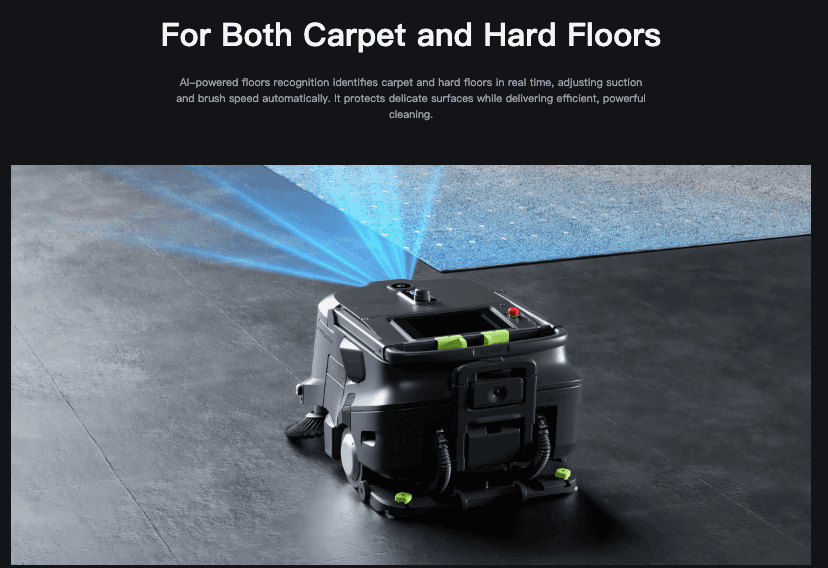 Floor recognition technology for carpet and hard floors in cleaning robot