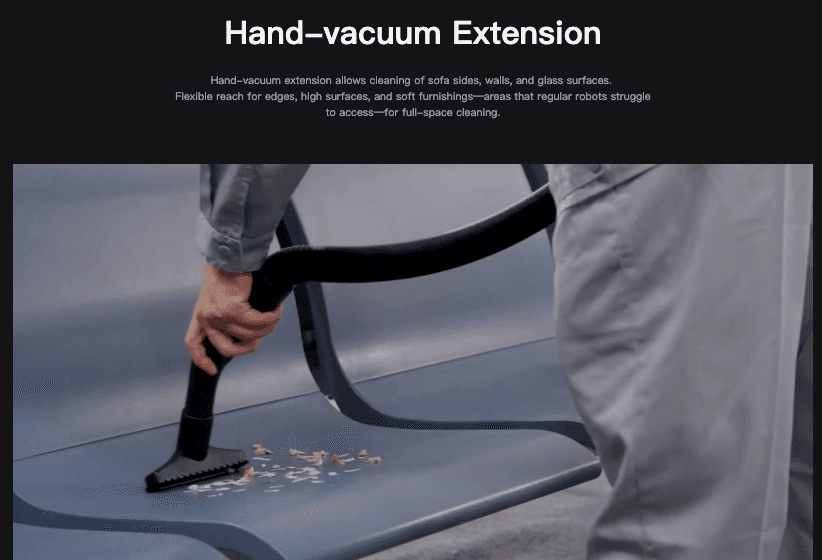 Hand-vacuum extension for cleaning sofa sides, walls, and glass surfaces