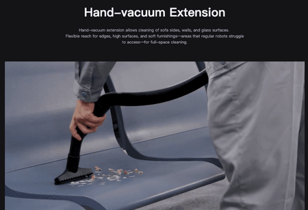 Hand-vacuum extension for cleaning sofa sides, walls, and glass surfaces