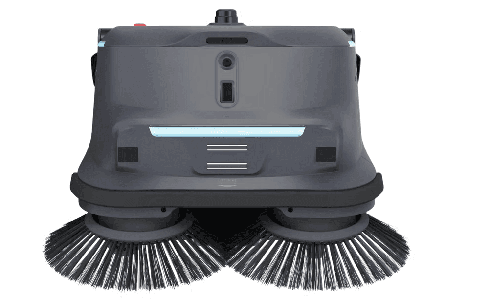 Front view of autonomous cleaning robot with dual brushes