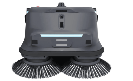Front view of autonomous cleaning robot with dual brushes