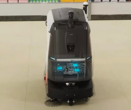 AI-powered cleaning robot for large facilities sweeping floors